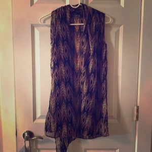 Sheer Aztec Print Sleeveless Cardigan